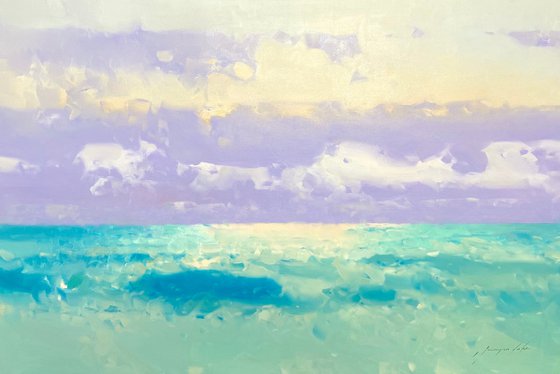 Turquoise Ocean, Original oil painting, Handmade artwork, One of a kind