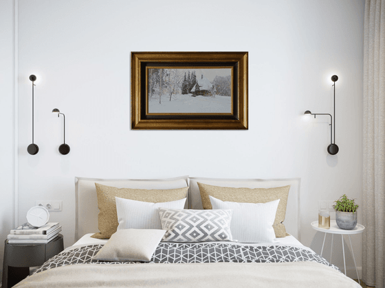 Teremok bathhouse in Abramtsevo in winter