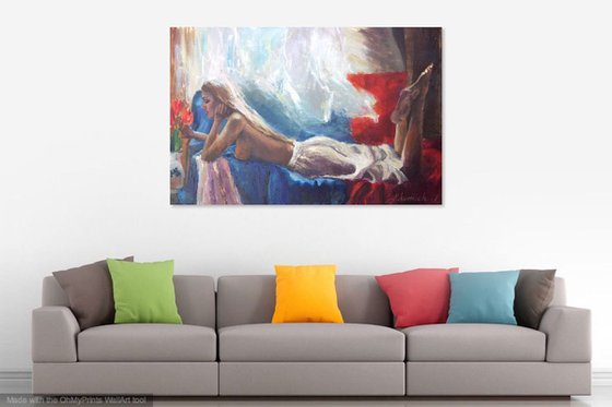 Naked Model Oil painting, Relax Minutes Nude Model Modern Painting 120X80cm