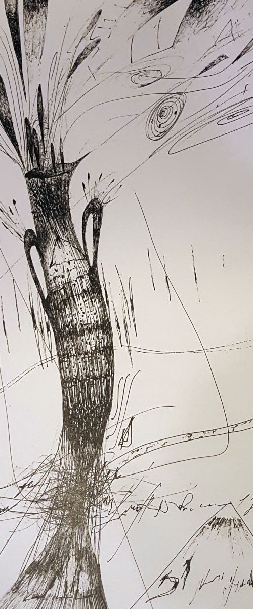 Spontane vibrations lines still life oneiric masterpiece at afordable price by master Ovidiu Kloska by Kloska Ovidiu