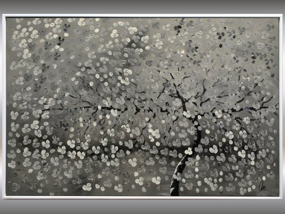 Silvertree III  acrylic abstract painting cherry blossoms nature painting framed canvas wall art