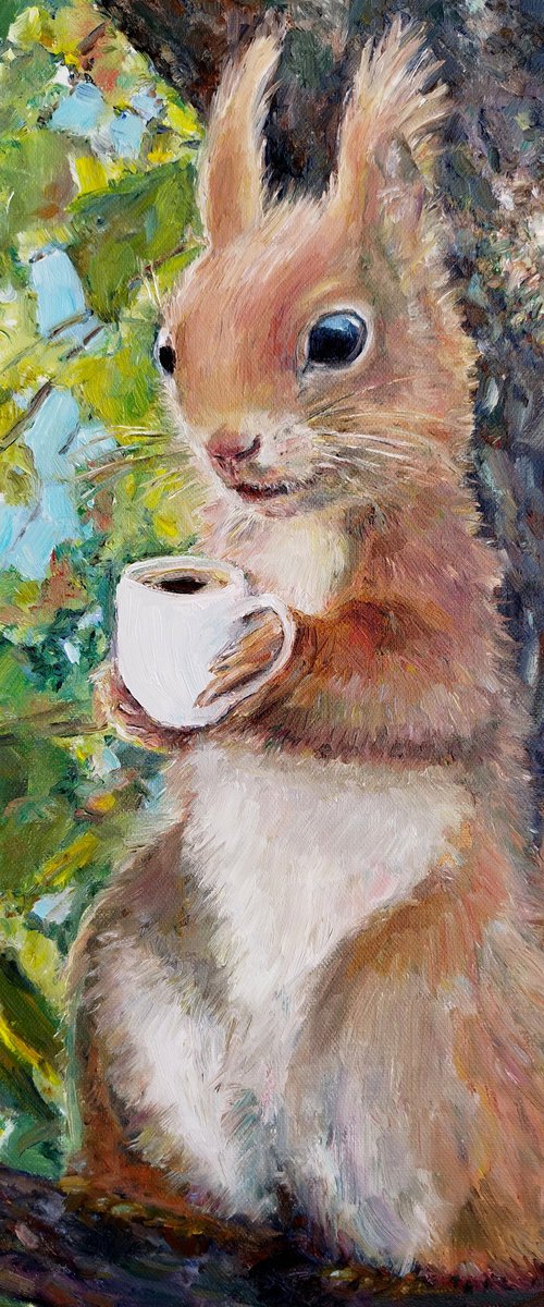 Squirrel With A Cup Of Coffee by Jura Kuba Art