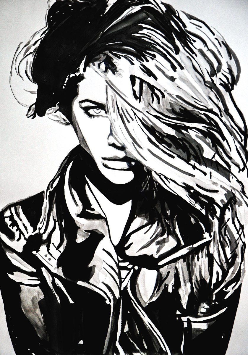 Urban And Pop Ink Drawing , Urban Girl By Alexandra Djokic, 20 X 28, Artwork For Sale On Artfinder