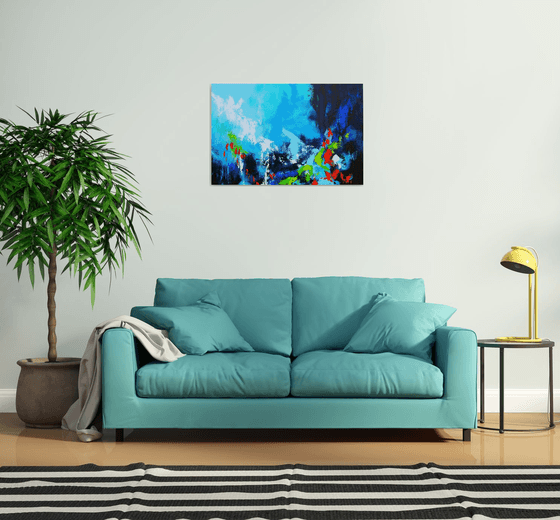 Large Abstract Landscape Painting. Abstract Flowers. Modern Floral Textured Art