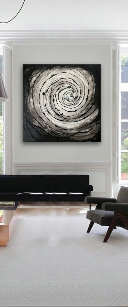 Abstract swirl black and white Oversized XL 100 x 100cm by Carol Wood