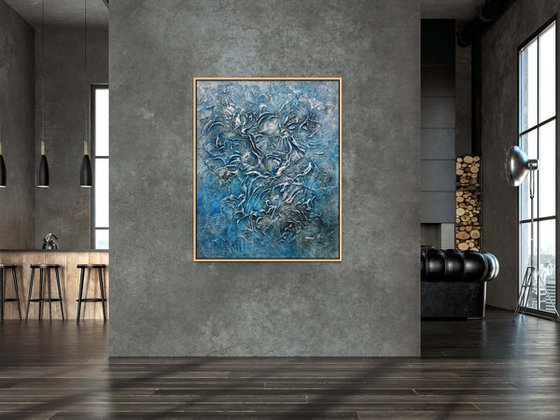 SEA SHELLS IN BLUE. Extra Large Abstract Textured Painting