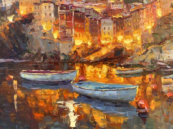 Night city at the pier