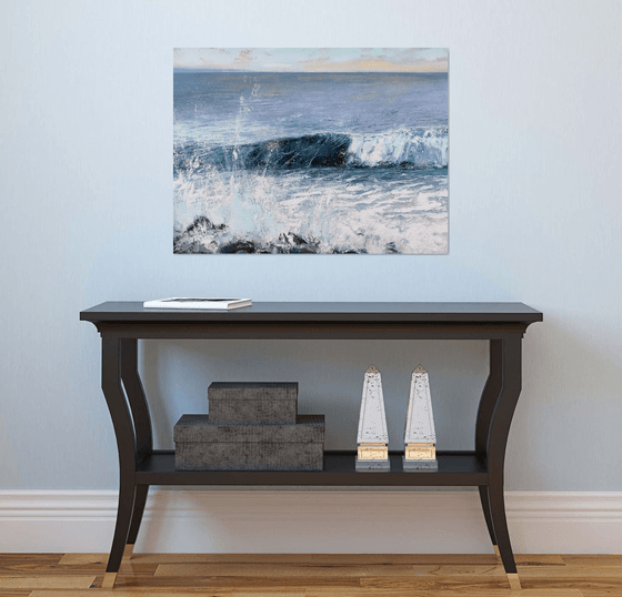 'Edge of the Surf Zone II' Beach Wave Seaside Seascape Palette Knife Oil Painting