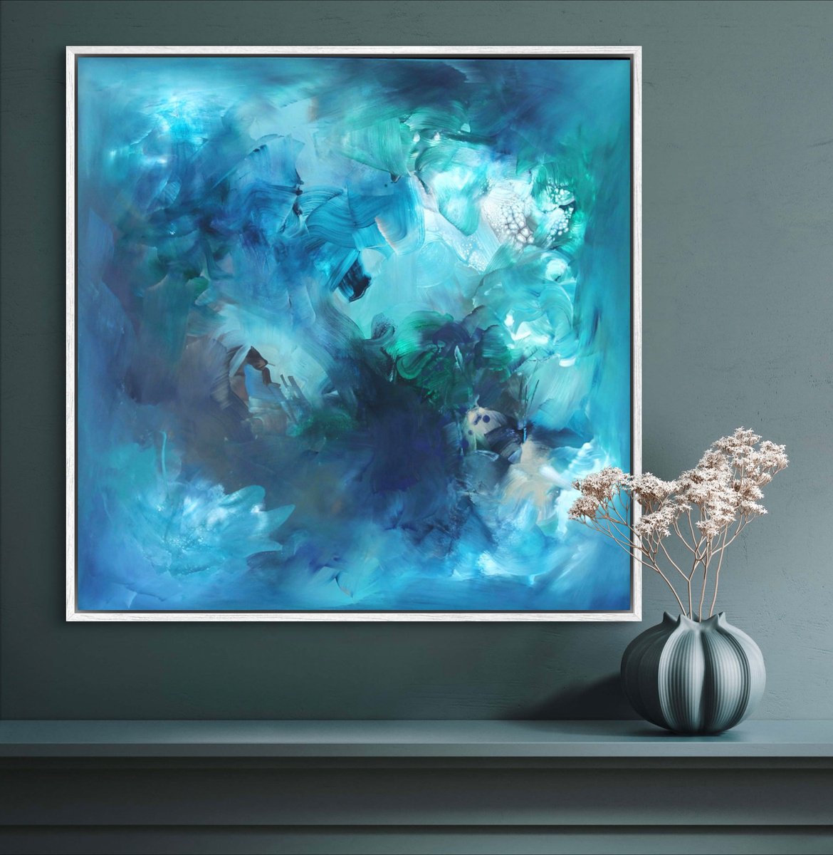 Expressive Abstract Acrylic Painting By Paresh Nrshinga Frsa, 40 X 40", Mermaid