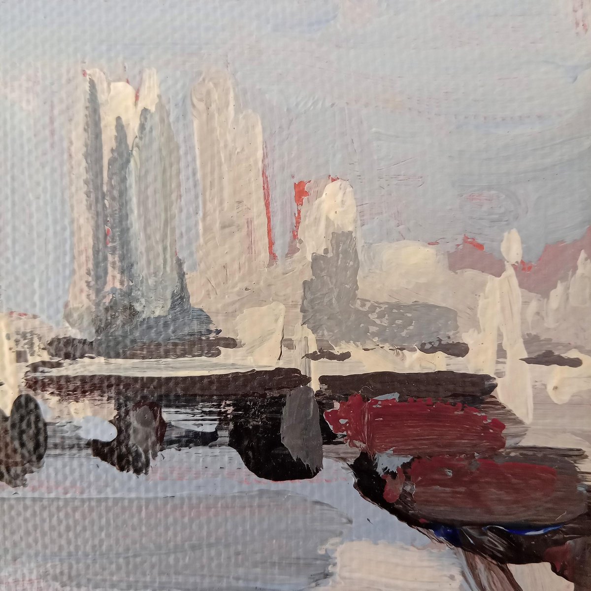 Dinky London City View From The Thames Path By Sarah Adams, 5 X 5, Artwork For Sale On Artfinder