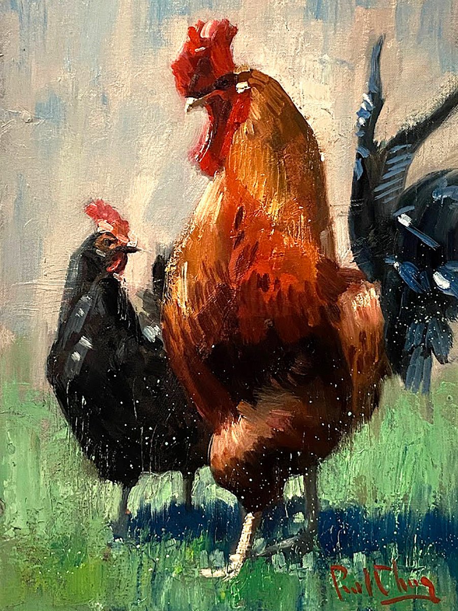 Impressionistic Animal Oil Painting By Paul Cheng, 12 X 16", Nice Day, Original Artwork