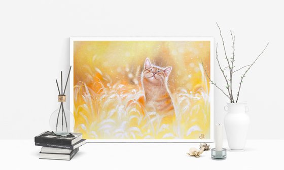 Custom order, Happiness, Cat oil painting