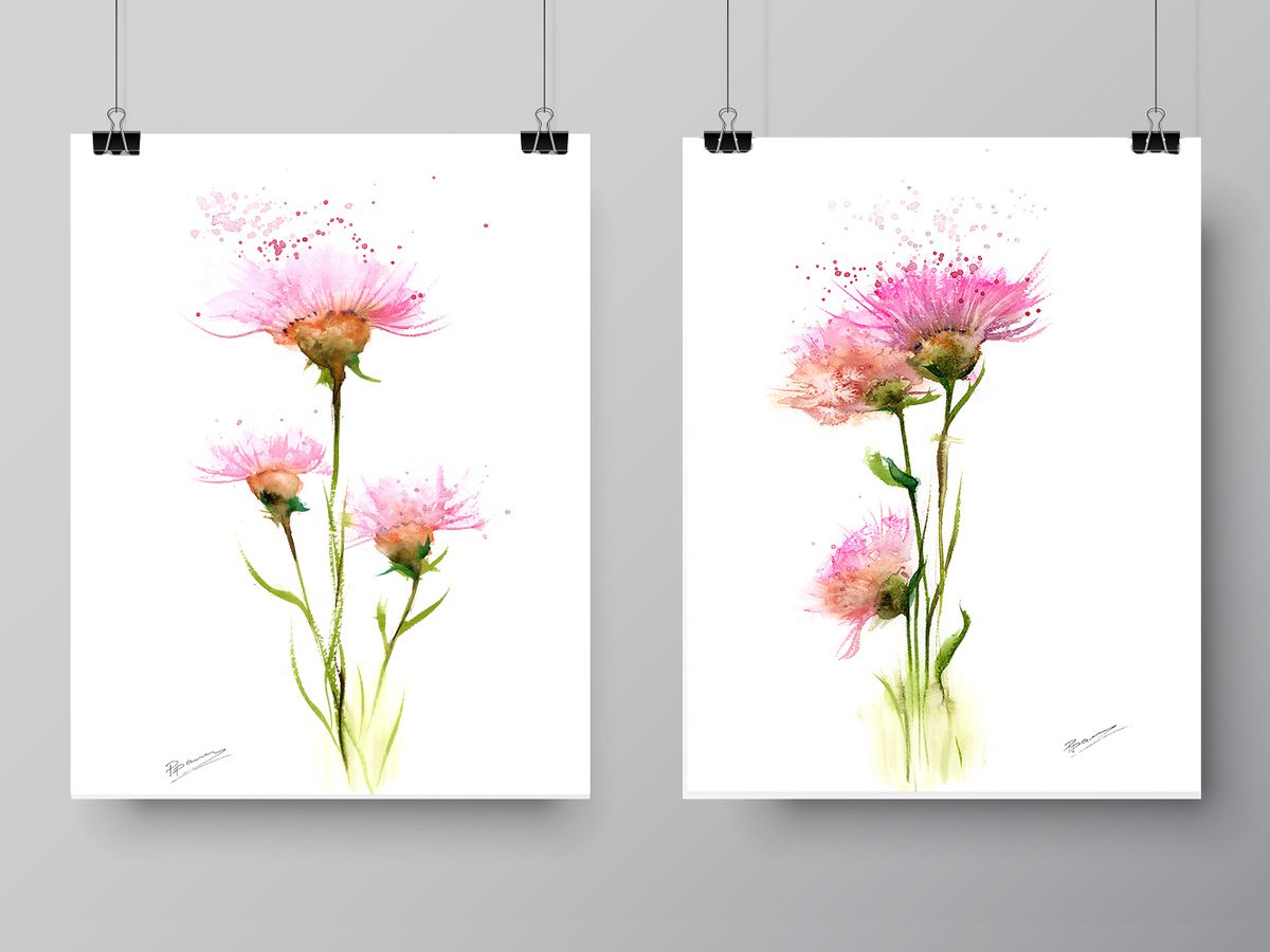 Set of 2 Wildflowers Paintings by Olga Shefranov (Tchefranova)