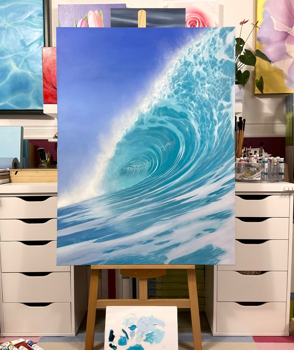 Photorealistic Landscape Oil Painting By Alla Kallass, 30 X 40, Unstoppable. Wave, Original Artwork