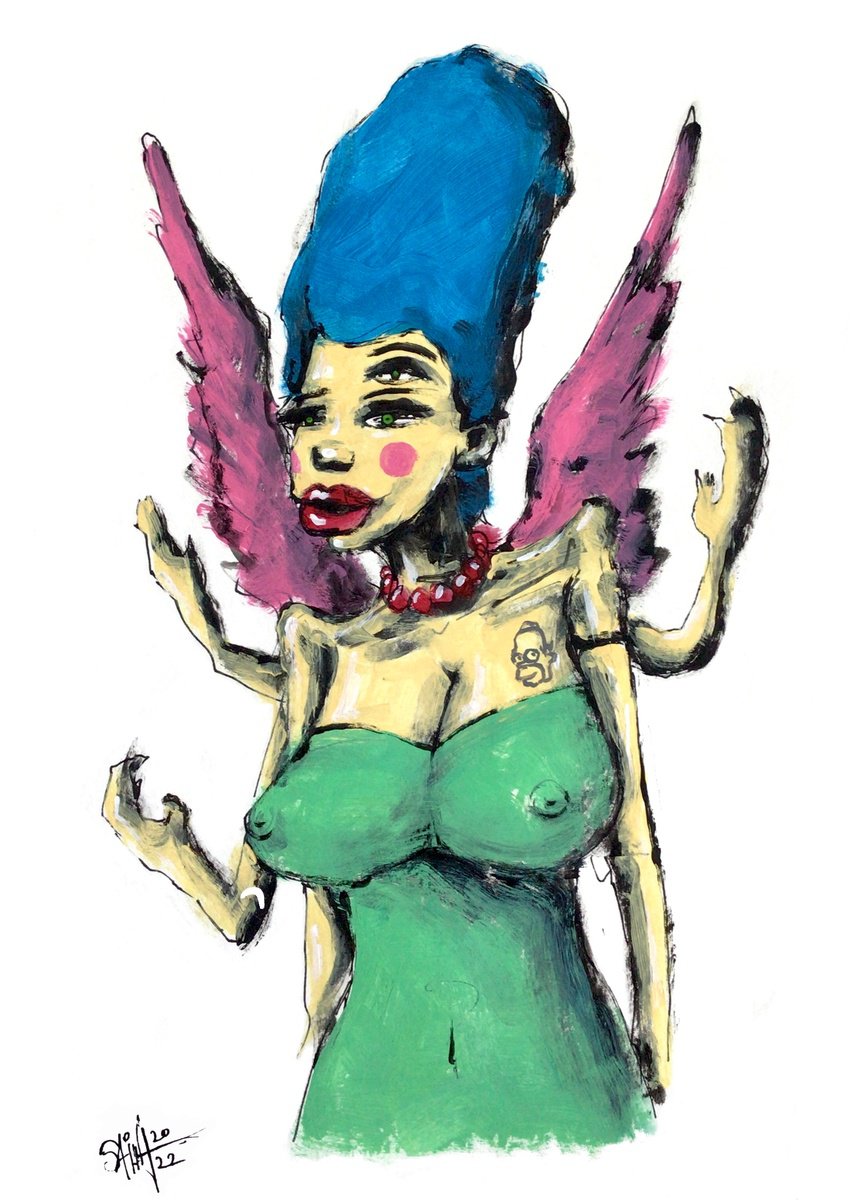 #103 Marge Simpson Adult portrait painting original art, Horror Naive Outsider Folk Art Br... by Ruslan Aksenov