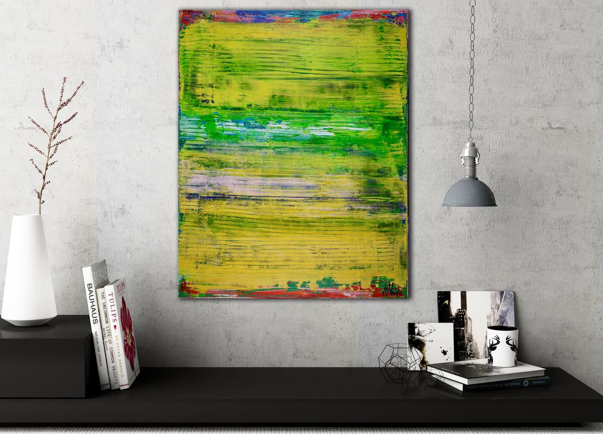 Abstract Acrylic Painting By Nestor Toro, 16 X 20", Minimal Green Field, Original Artwork