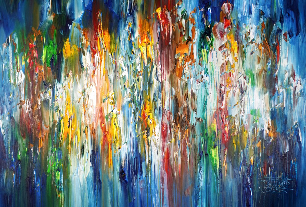 Abstract Acrylic Painting By Peter Nottrott, 61 X 41", Colours Of Nature D 3, Original Artwork