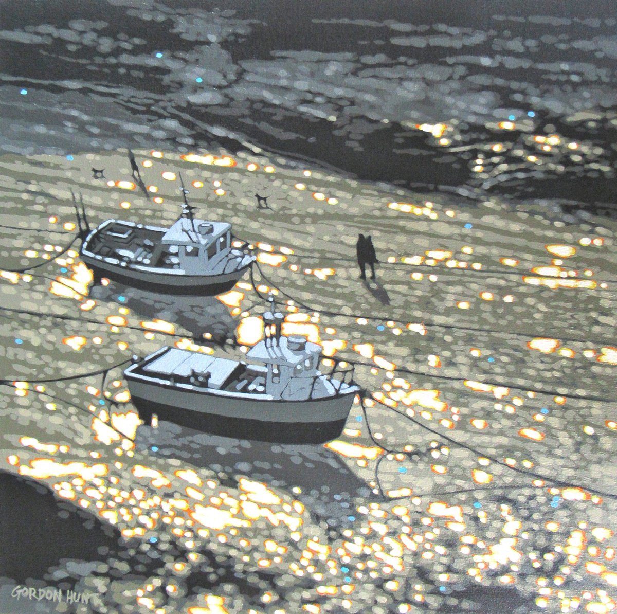 Impressionistic Landscape Acrylic Painting By Gordon Hunt, 20 X 20, Winter Sun Shine Sparkles, Original Artwork