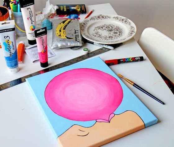 Pop! Large Bubble Gum Bubble Pop Art Painting On Canvas