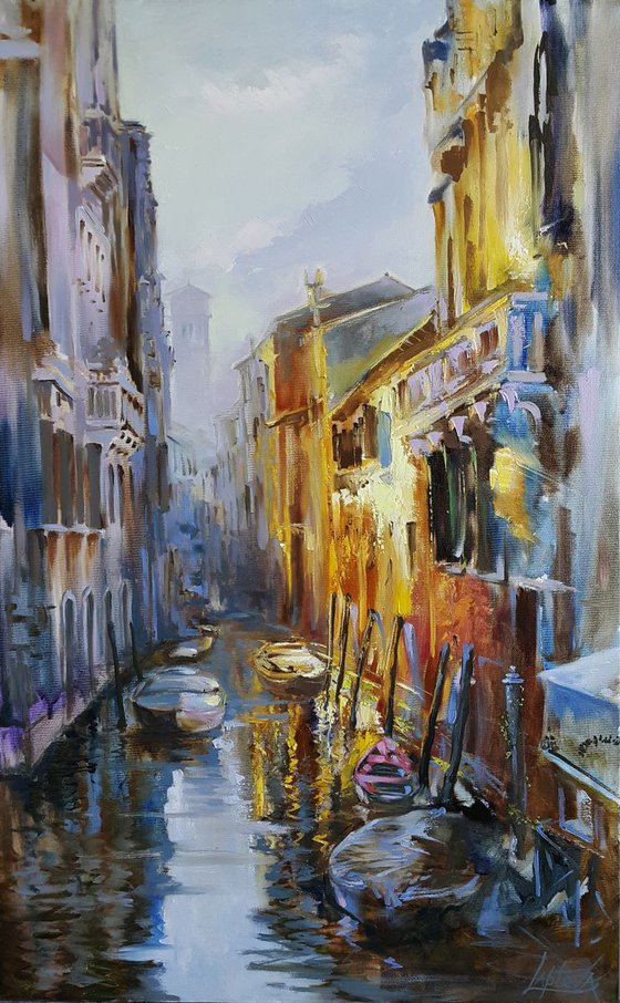 Excellent day in Venice - oil original painting, city scape Venice