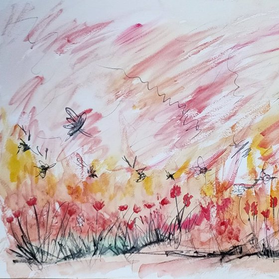 Fleurs rouges en fête - Watercolour
