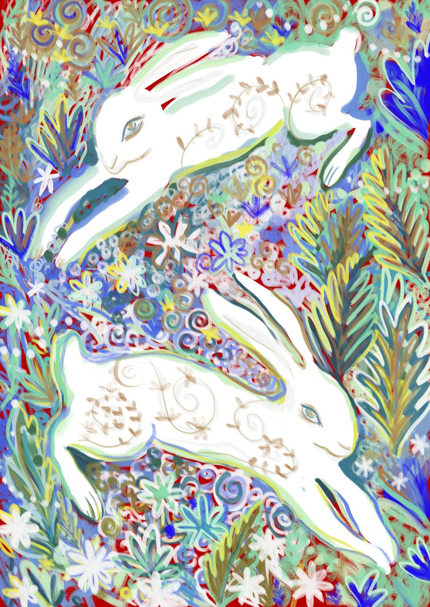 Two Hares Print, Digital Artwork by Victoria Lucy Williams