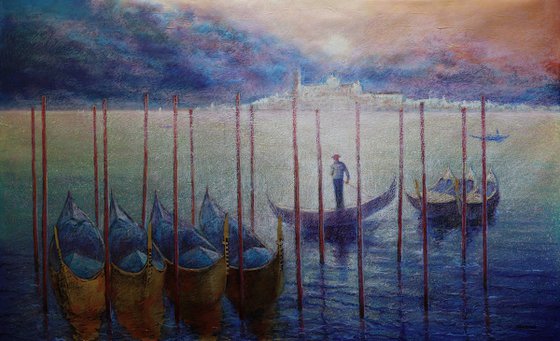 Venetian Golden Gondolas: linen, oil