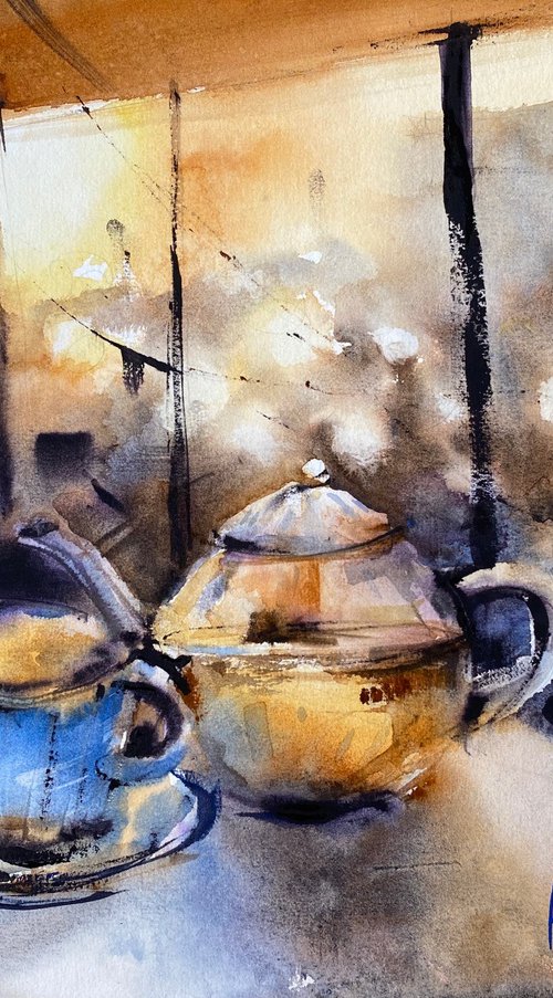 Tea for you - original watercolor still life by Anna Boginskaia