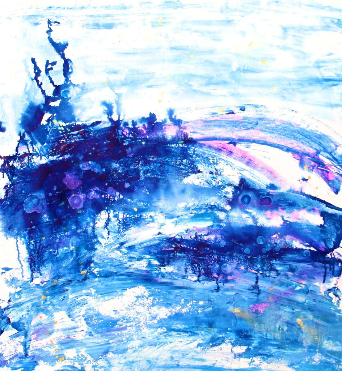 Abstract Landscape Acrylic Painting By Laura Spring, 35 X 37", Starry Night, Original Artwork