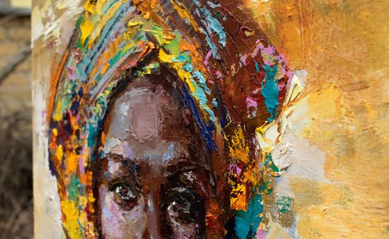 African woman portrait painting, Original oil painting