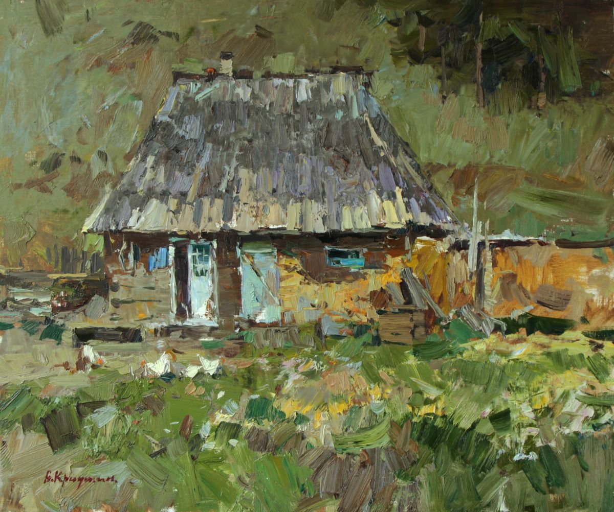 Impressionistic Landscape Oil Painting By Aleksandr Kryushyn, 24 X 20, Carpathian Hut, Original Artwork