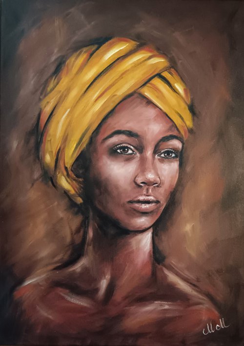 African Beauty III - original oil on canvas portrait painting by Mateja Marinko