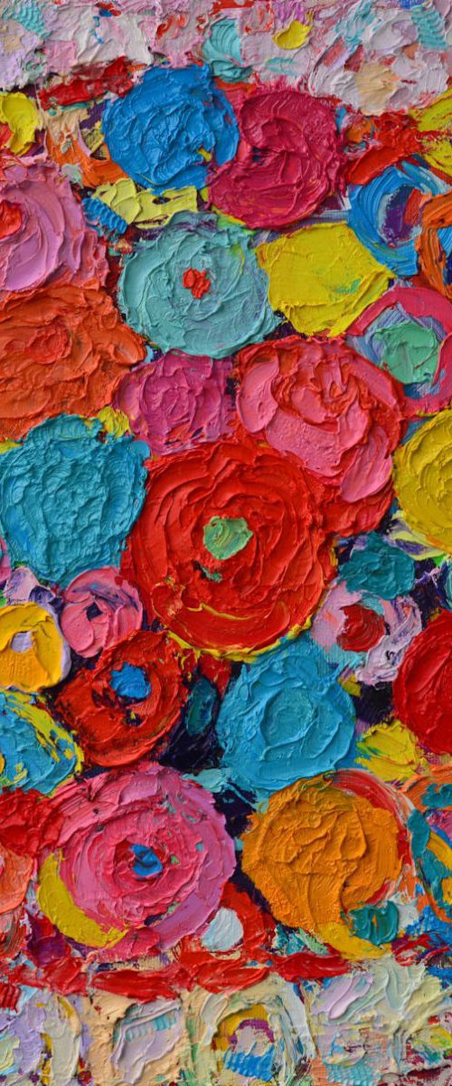 TOGETHERNESS CIRCLE - abstract modern impressionist floral original palette knife oil painting by ANA MARIA EDULESCU