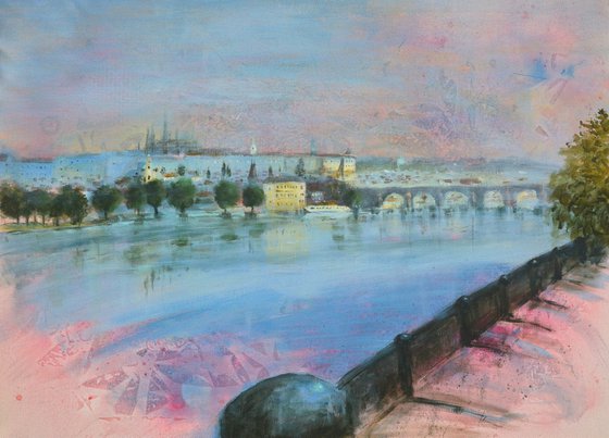 Prague vista in red and blue 70x50cm 2021