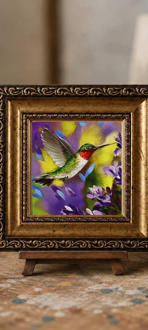 Hummingbird with Purple Flowers by Natalia Shaykina