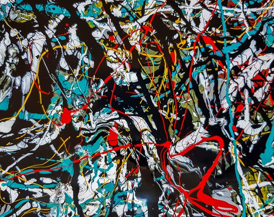 Abstract expressionism JACKSON POLLOCK style enamel on Unstretched Canvas.