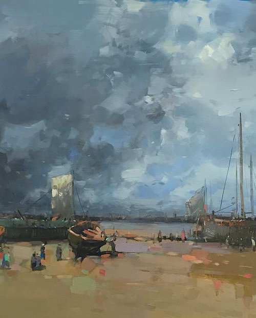 Harbor, Original oil painting, Handmade artwork, One of a kind by Vahe Yeremyan