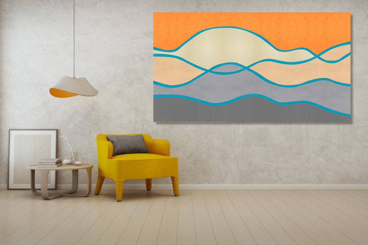 Abstract Landscape Acrylic Painting By Marina Krylova, 55 X 31", Modern Landscape #39, Original Artwork