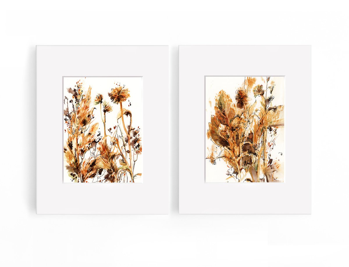 Abstract Botanical Painting By Sophie Rodionov, 22 X 14", Abstract Botanical Diptych, Original Artwork