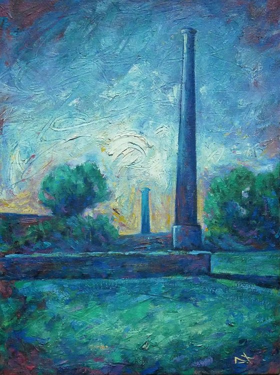 Landscape with chimneys, Oil painting study