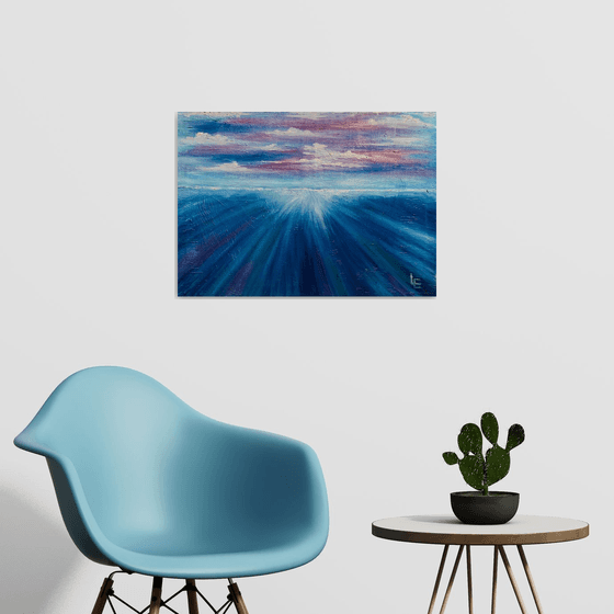 Blue seascape horizon large wall art decor for living room best gift for for the anniversary