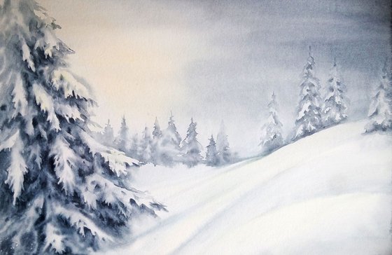 Winter Is Coming - Winter Landscape Watercolor  - winterscape