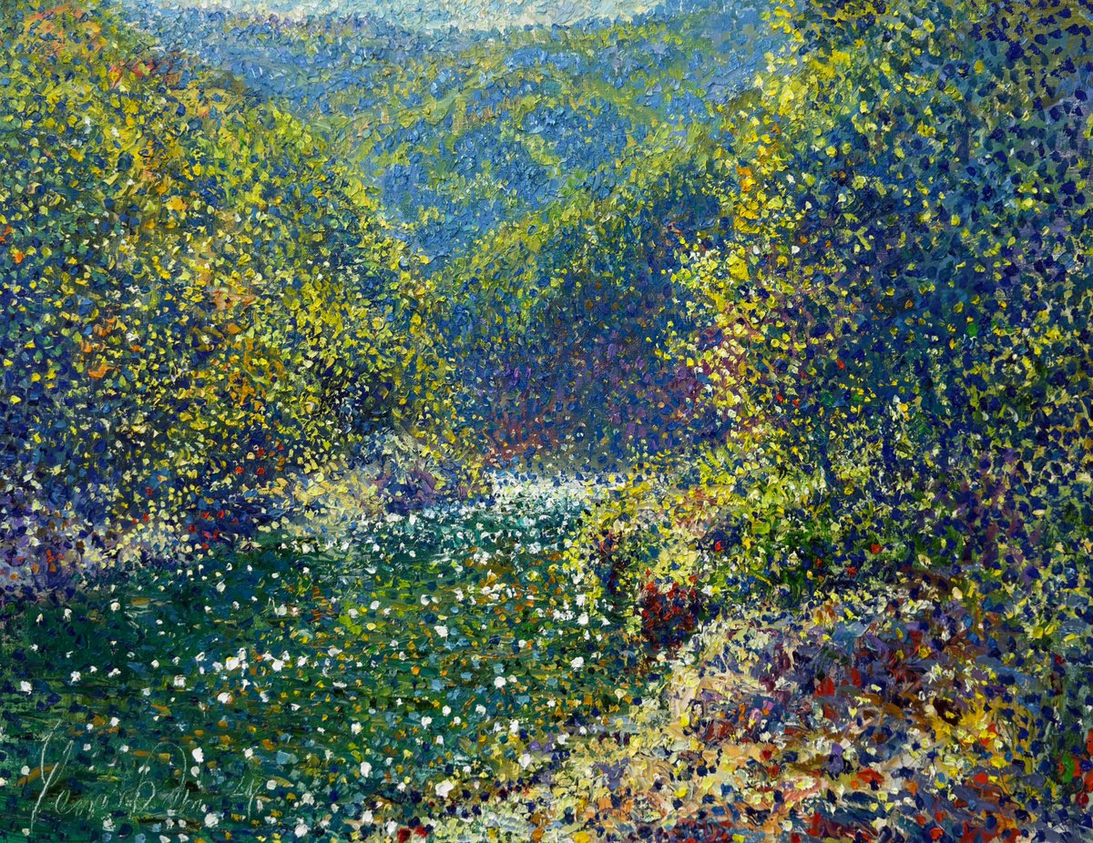 Impressionistic Landscape Oil Painting By Andrii Chebotaru, 33 X 26, Emerald Silence, Original Artwork