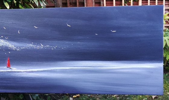 Moonlight Murmuration - Seascape, Murmuration, Panoramic, XL, Modern Art Office Decor Home