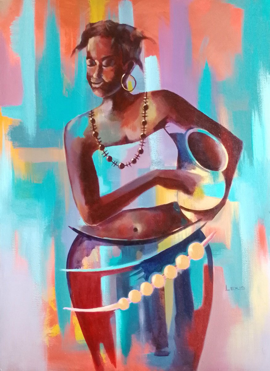 African Beauty, Warm Welcome By Alex Mensah, 22 X 30, Artwork For Sale On Artfinder