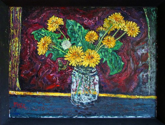 Dandelions in a jamjar
