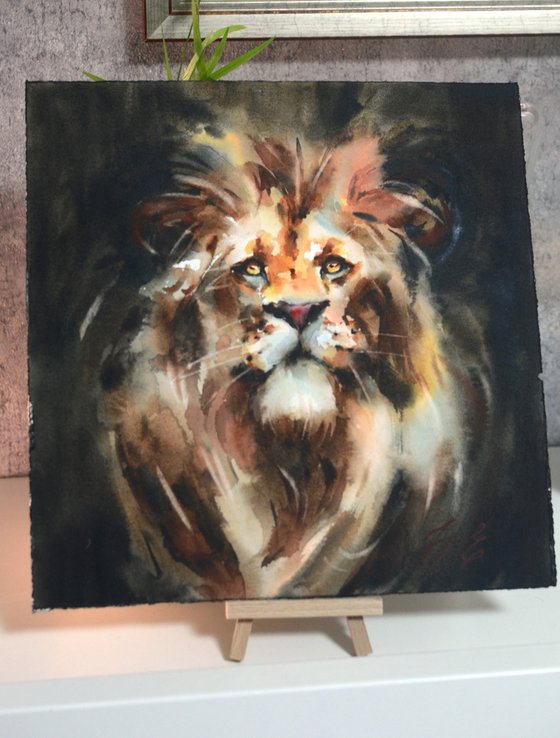 Lion in watercolor, Aslan, The king of Narnia