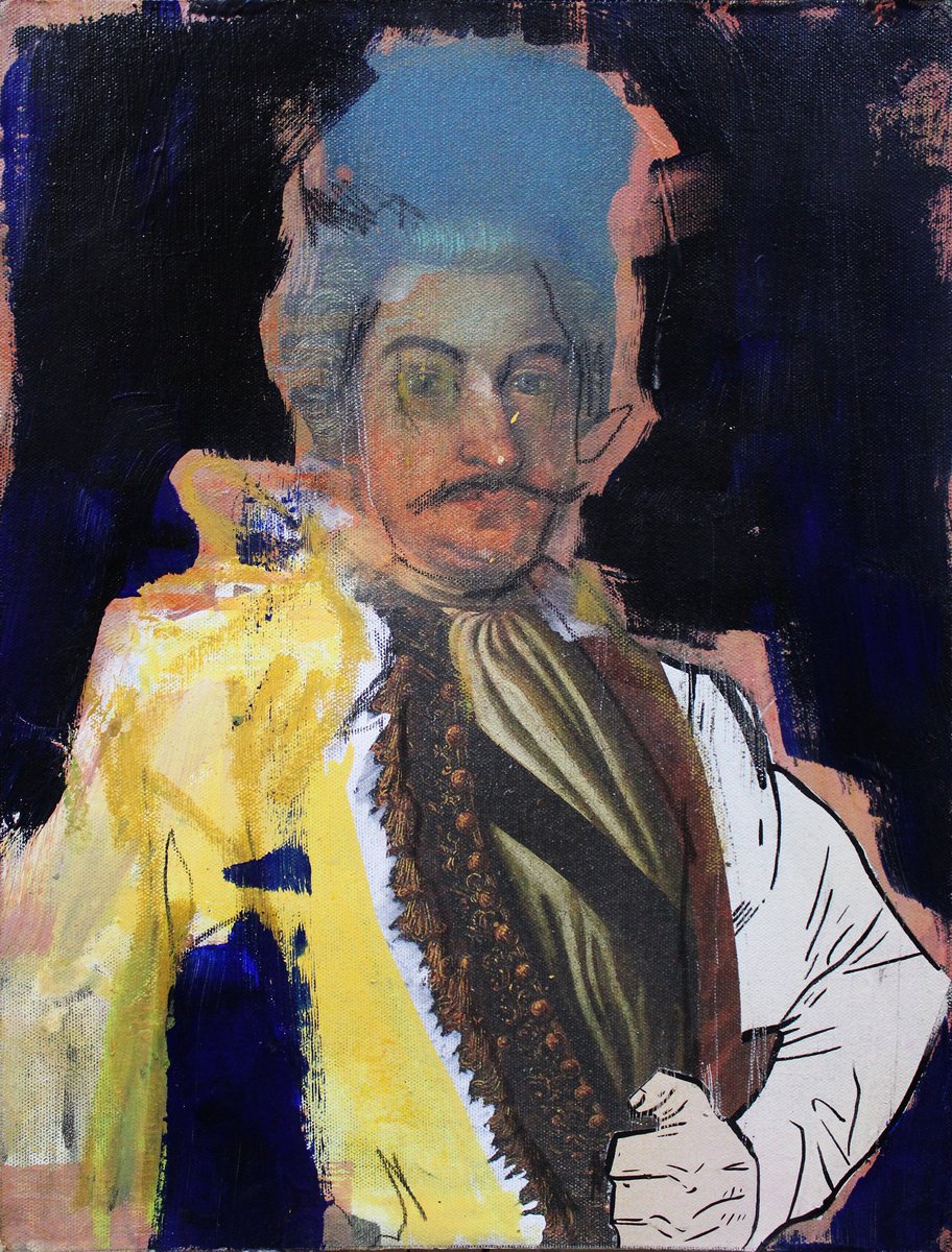 Expressive Portrait Acrylic Painting By Milos Hronec, 12 X 16", Cross-Section Through Time Iii, Original Artwork