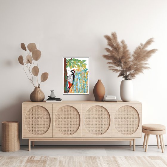 Woodpecker and Flowers