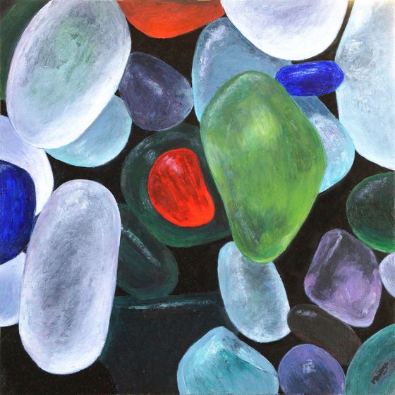 Beach Glass - Abstract - Framed - Ready To Hang - Acrylic Painting